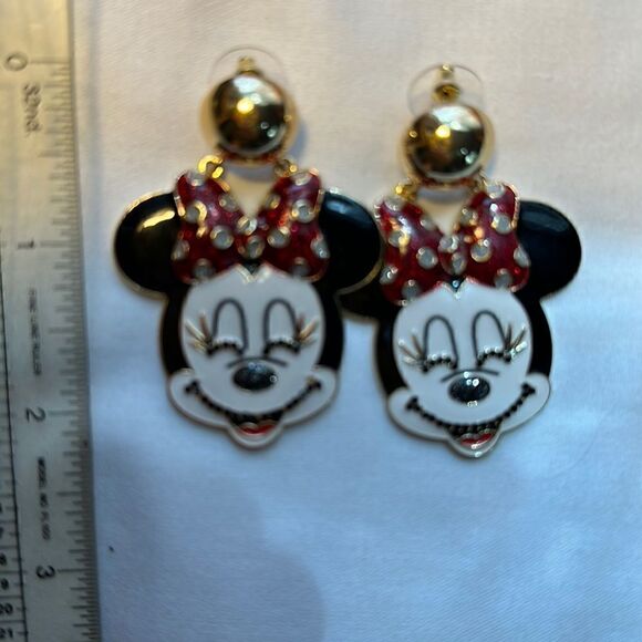 Pierced Earrings Disney Baublebar Minnie Post Hearts Sparkling Rhinestones - Picture 5 of 7